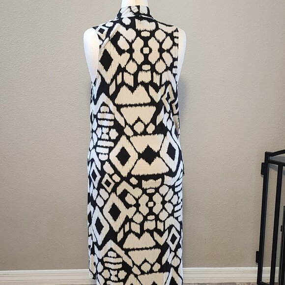 Clara Sun Woo Aztec Crinkle Pleat Crossover Tulip Hem Dress, Medium Size 12 - Picture 4 of 5